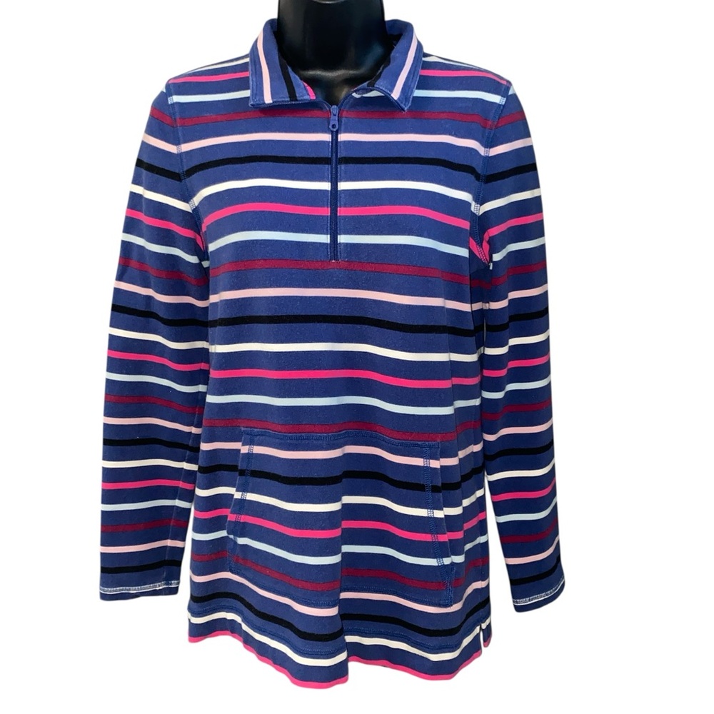 T by Talbots Womens Quarter Zip Pullover Sweatshirt Rainbow Strips Sz Small